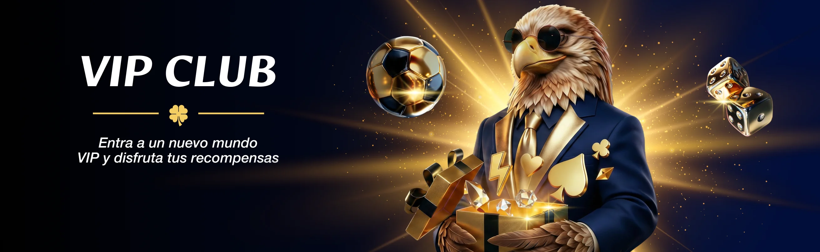 Club VIP de BetVIP: águila con smoking dorado junto a balón y dados